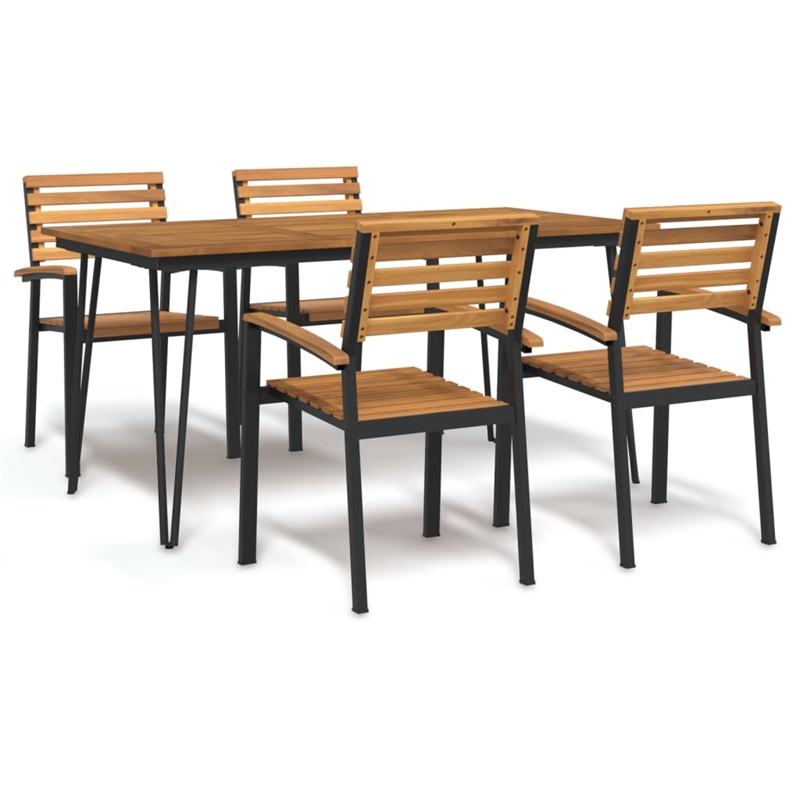 vidaXL Solid Acacia Wood and Powder-Coated Steel Garden Dining Set in Brown