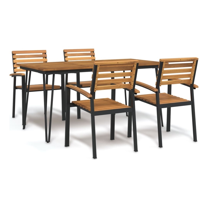 vidaXL Solid Acacia Wood and Powder-Coated Steel Garden Dining Set in Brown