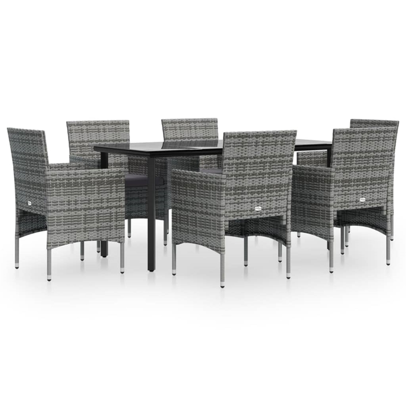 vidaXL Poly Rattan 7 Piece Garden Dining Set in Gray