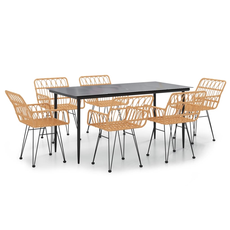 vidaXL 7 Piece Garden Dining Set in Black/Brown