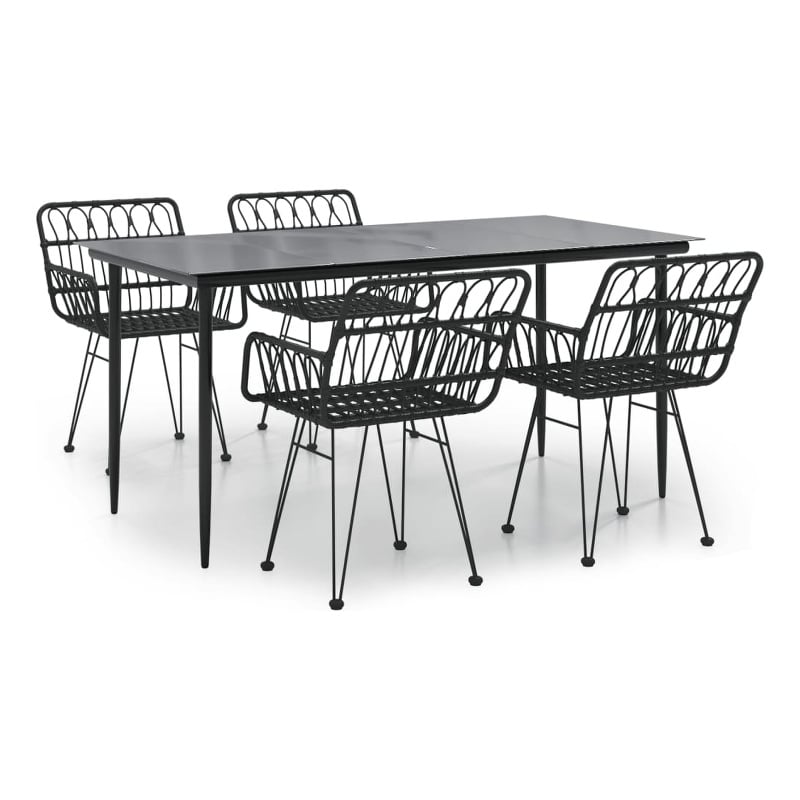 vidaXL Poly Rattan & Tempered Glass Medium Garden Dining Set in Black