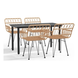 vidaXL Polyethylene Rattan & Steel Medium Garden Dining Set in Black/Brown