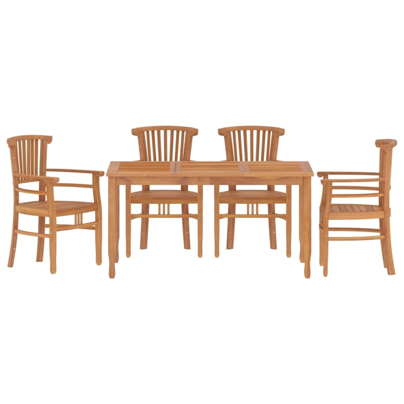 vidaXL Solid Teak Wood 5 Piece Ergonomic Garden Dining Set in Brown
