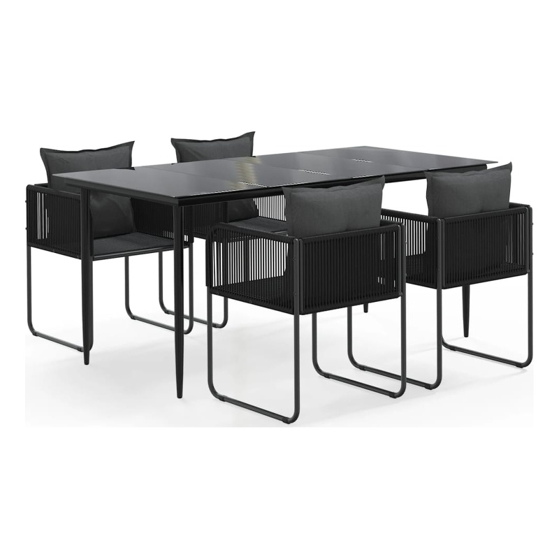 vidaXL Medium PE Rattan Garden Dining Set in Black