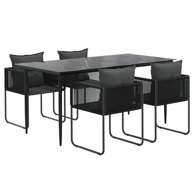 vidaXL Medium PE Rattan Garden Dining Set in Black