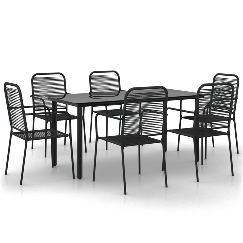 vidaXL Cotton Rope and Powder-Coated Steel Medium Garden Dining Set in Black