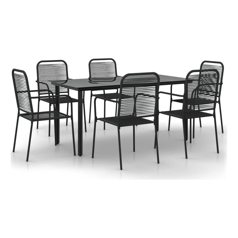 vidaXL Cotton Rope and Powder-Coated Steel Medium Garden Dining Set in Black
