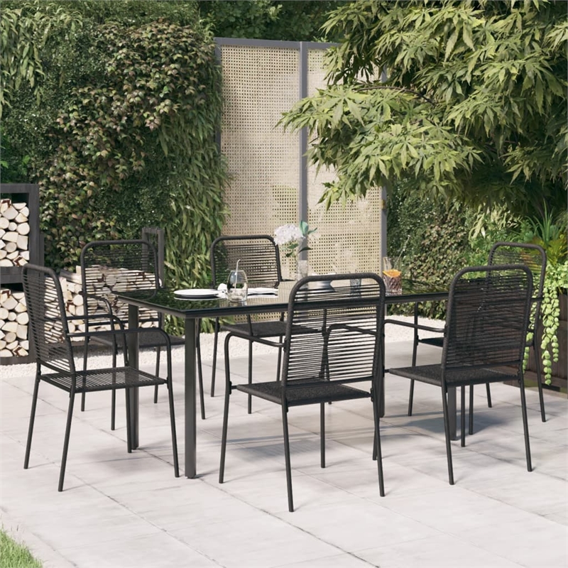 vidaXL Cotton Rope and Powder-Coated Steel Medium Garden Dining Set in Black