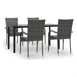 vidaXL PE Rattan/Powder-Coated Steel Garden Dining Set in Gray