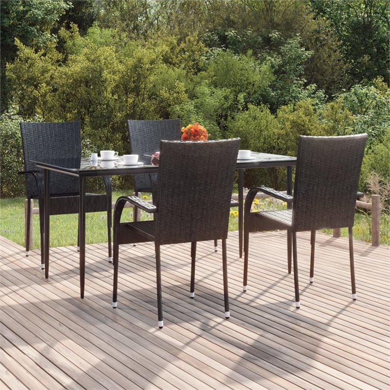 vidaXL Poly Rattan Standard Foldable Garden Dining Set in Black