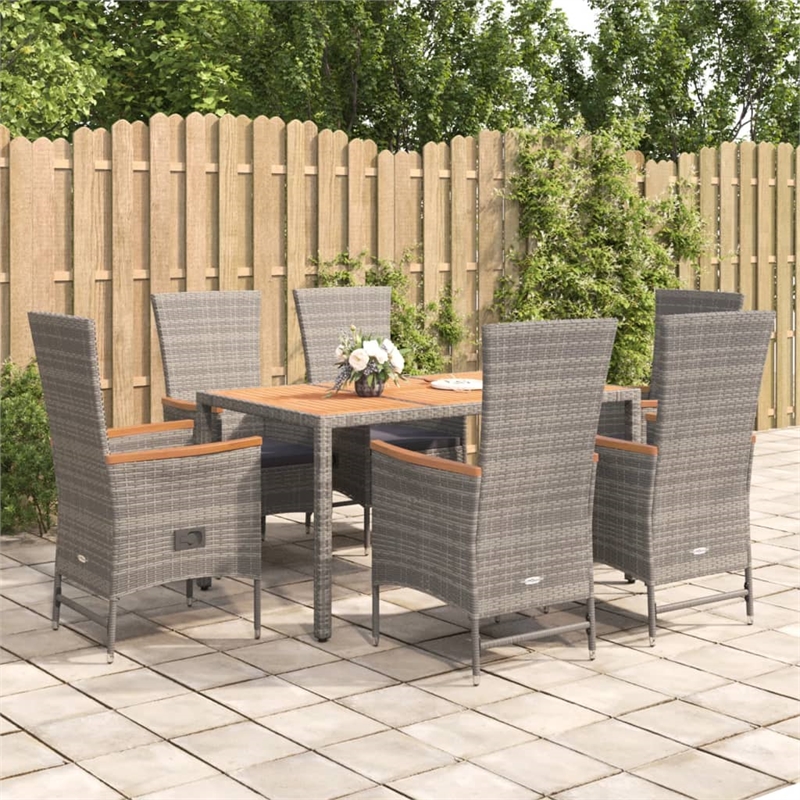 vidaXL PE Rattan 7 Piece Modular Garden Dining Set in Gray
