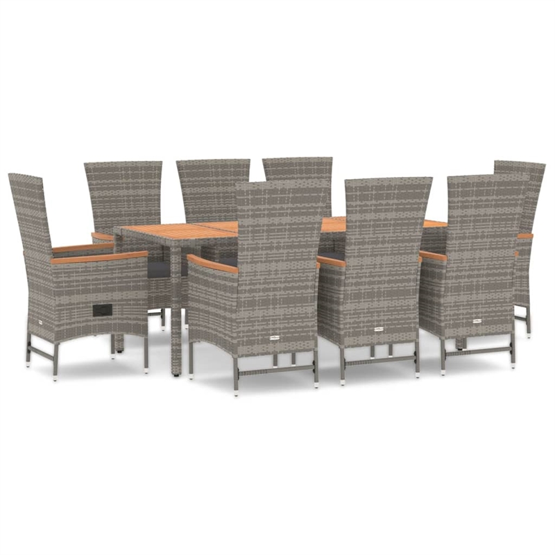 vidaXL PE Rattan Large Garden Dining Set in Gray/Dark Gray