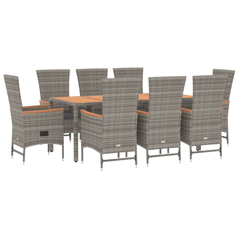 vidaXL PE Rattan Large Garden Dining Set in Gray/Dark Gray