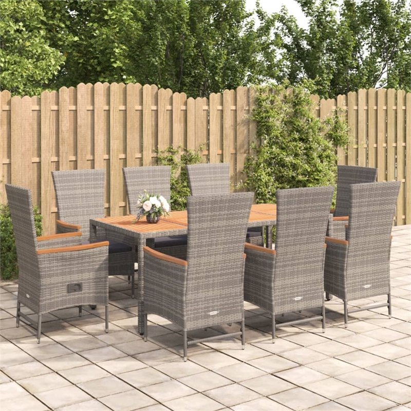 vidaXL PE Rattan Large Garden Dining Set in Gray/Dark Gray