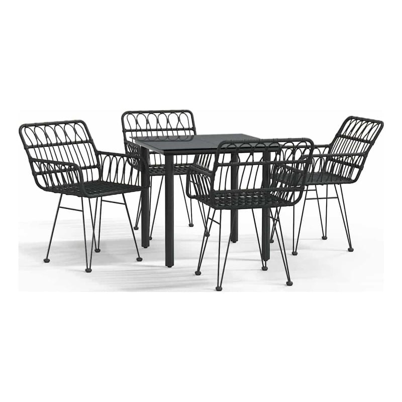 vidaXL Poly Rattan/Tempered Glass Garden Dining Set in Black