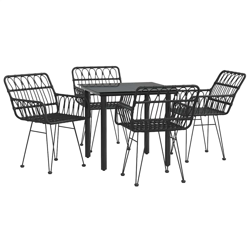 vidaXL Poly Rattan/Tempered Glass Garden Dining Set in Black