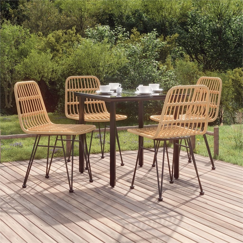 vidaXL Poly Rattan Medium Durable Garden Dining Set in Black
