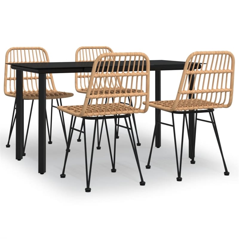 vidaXL 5 Seat Poly Rattan Standard Garden Dining Set in Black