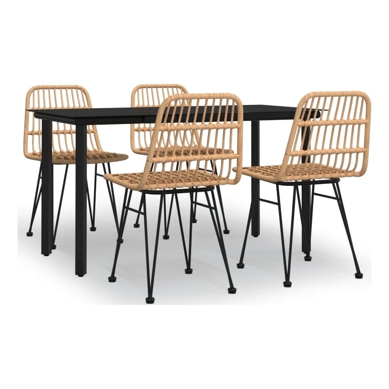 vidaXL 5 Seat Poly Rattan Standard Garden Dining Set in Black