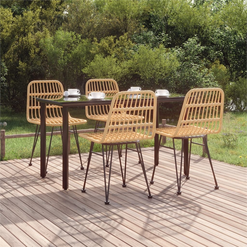 vidaXL 5 Seat Poly Rattan Standard Garden Dining Set in Black