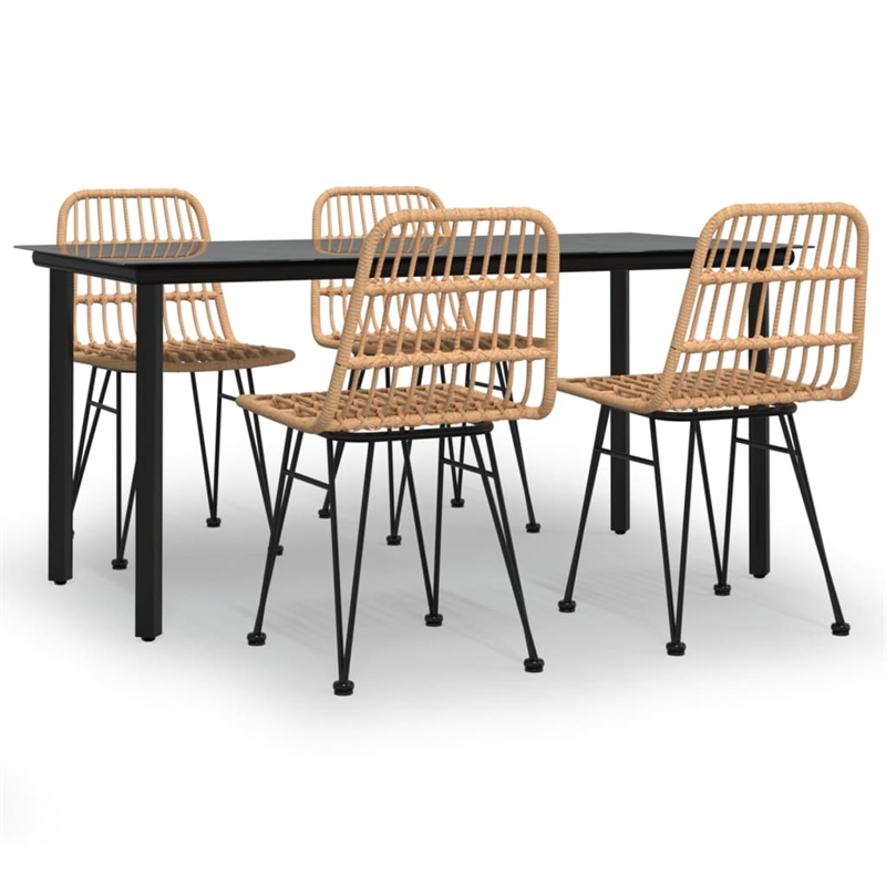 vidaXL Poly Rattan & Tempered Glass Medium Garden Dining Set in Black