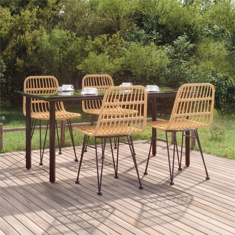 vidaXL Poly Rattan & Tempered Glass Medium Garden Dining Set in Black