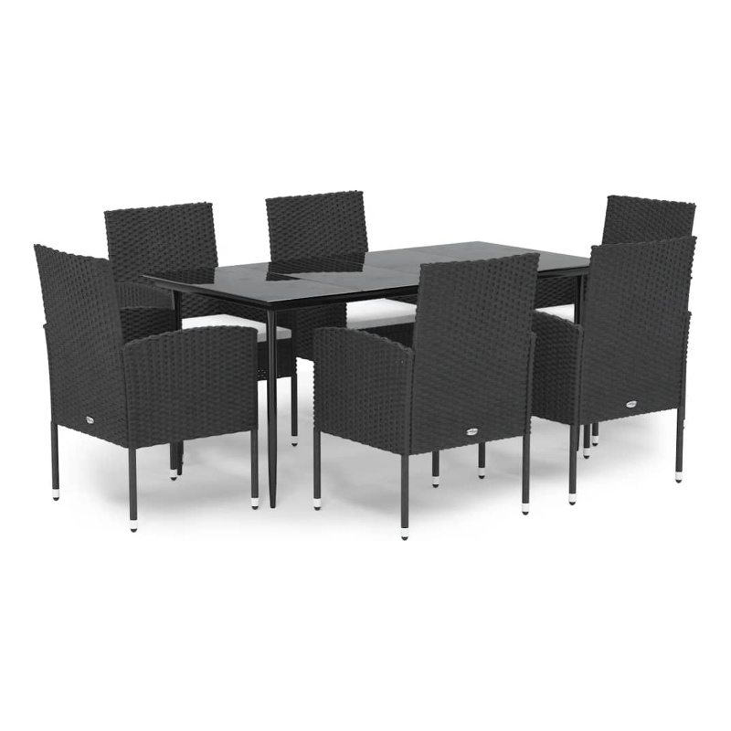 vidaXL Garden Dining Set Table in Black/Cushions Cream White