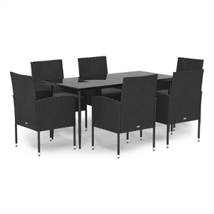 vidaXL Poly Rattan 7 Piece Set Durable Garden Dining Set in Black