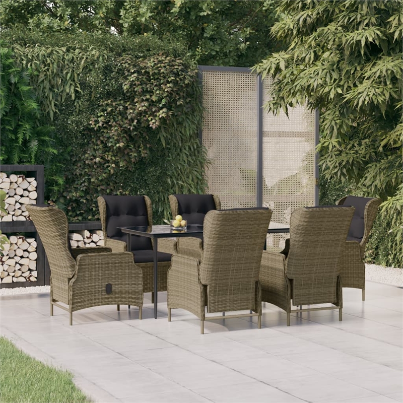 vidaXL Poly Rattan 7 Piece Set Garden Dining Set in Brown