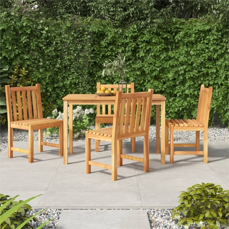 vidaXL Solid Teak Wood 5 Piece Set Durable Garden Dining Set in Brown