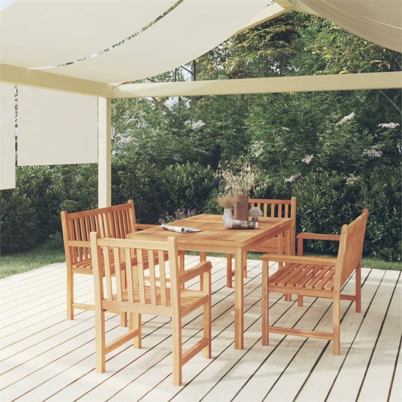 vidaXL Solid Teak Wood Medium Garden Dining Set in Brown