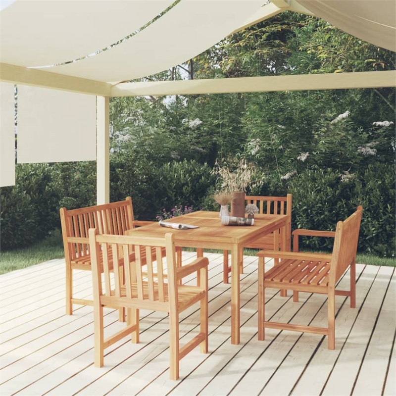 vidaXL Solid Teak Wood Medium Garden Dining Set in Brown