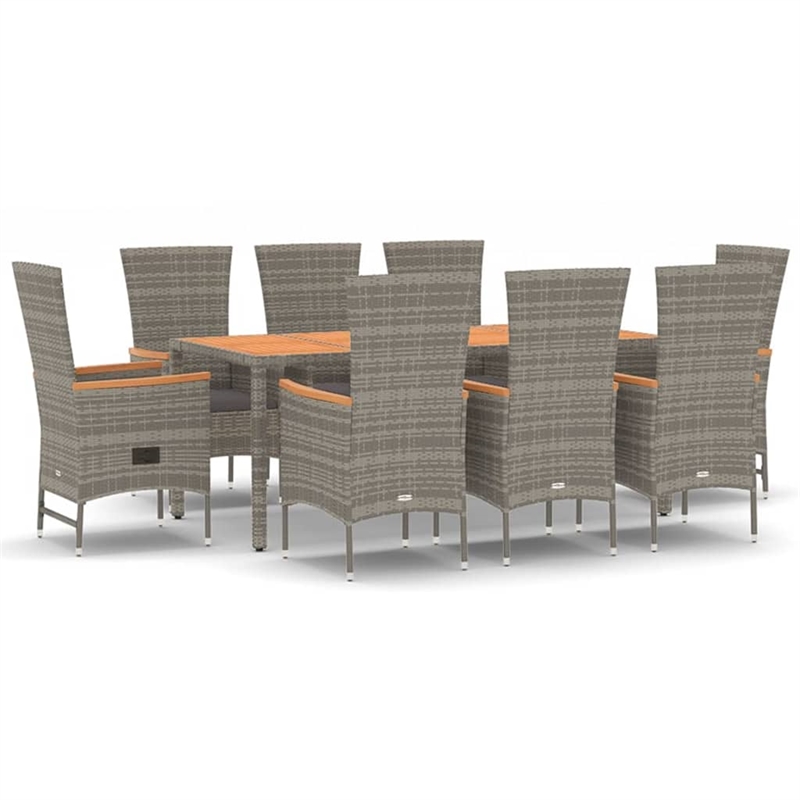 vidaXL PE Rattan 9 Piece Modular Garden Dining Set in Gray