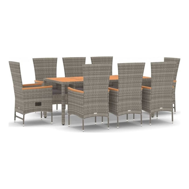 vidaXL PE Rattan 9 Piece Modular Garden Dining Set in Gray