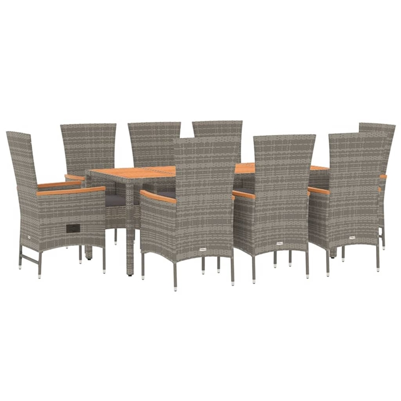 vidaXL PE Rattan 9 Piece Modular Garden Dining Set in Gray