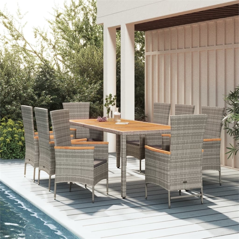 vidaXL PE Rattan 9 Piece Modular Garden Dining Set in Gray