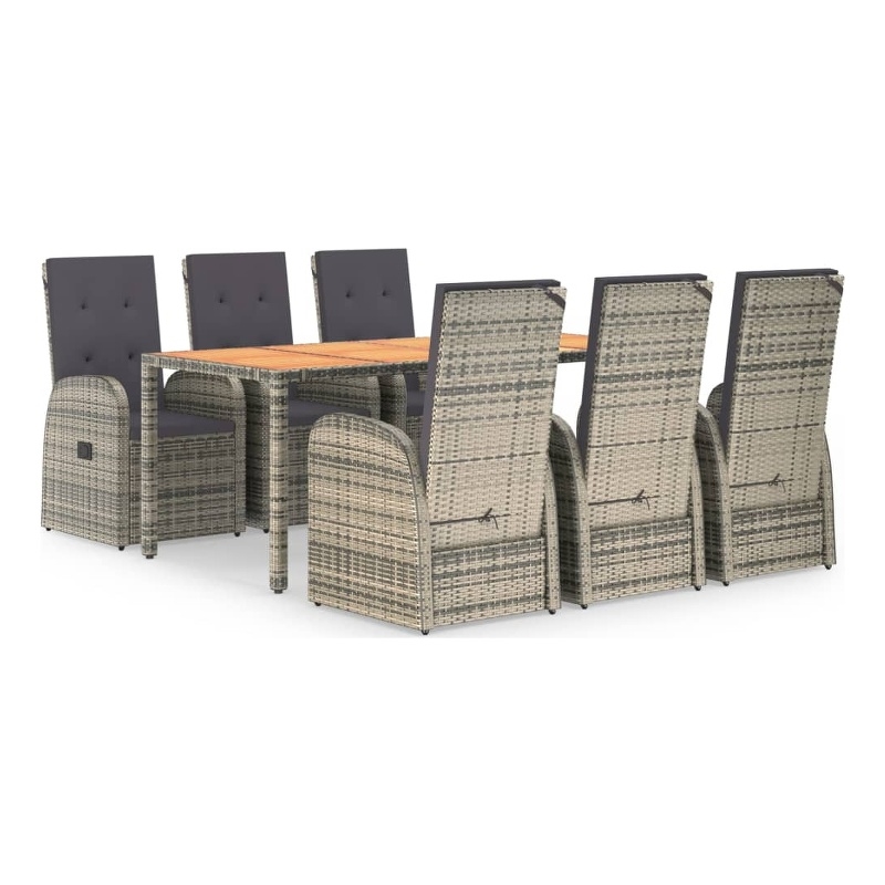 vidaXL Poly Rattan 7 Piece Garden Dining Set in Gray
