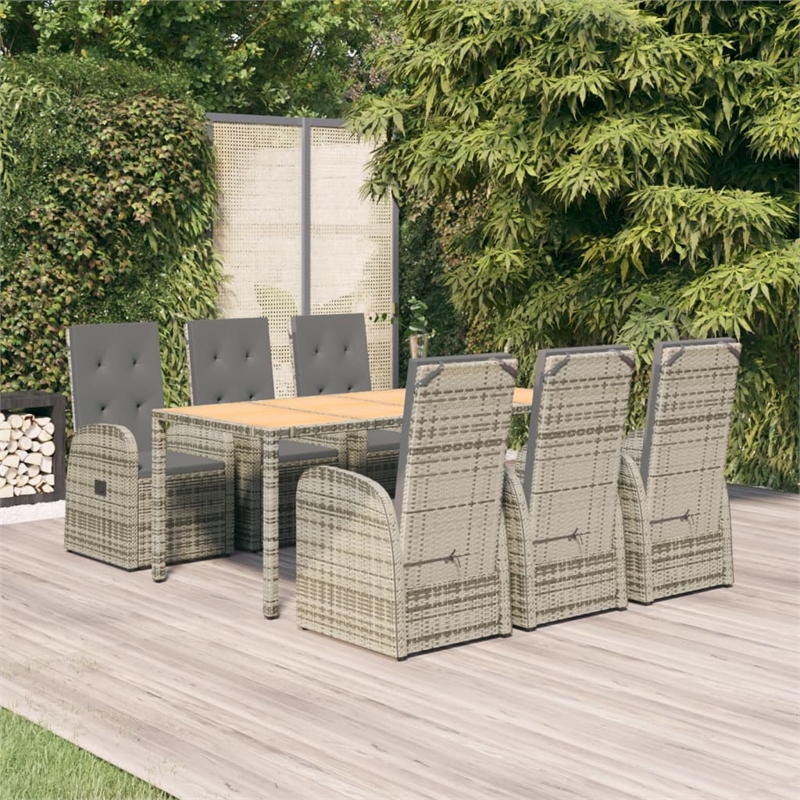 vidaXL Poly Rattan 7 Piece Garden Dining Set in Gray