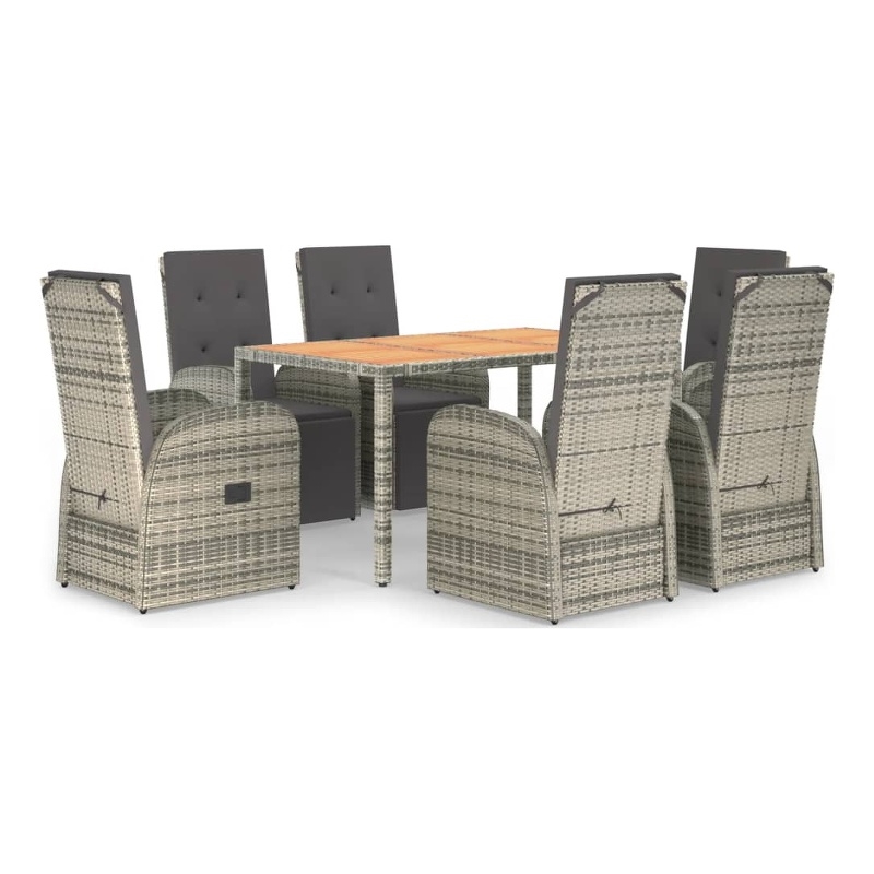 vidaXL Poly Rattan 7 Piece Garden Dining Set in Gray