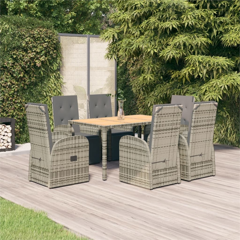 vidaXL Poly Rattan 7 Piece Garden Dining Set in Gray