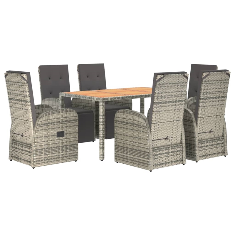 vidaXL Poly Rattan 7 Piece Garden Dining Set in Gray