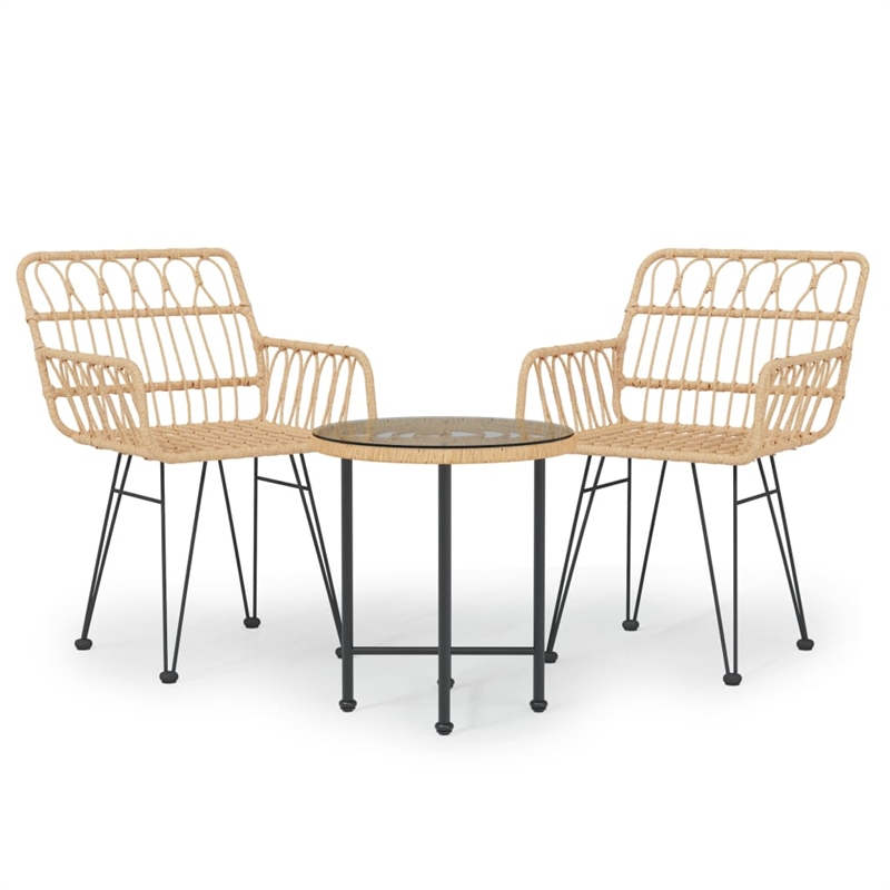 vidaXL Poly Rattan & Tempered Glass Compact Garden Dining Set in Black