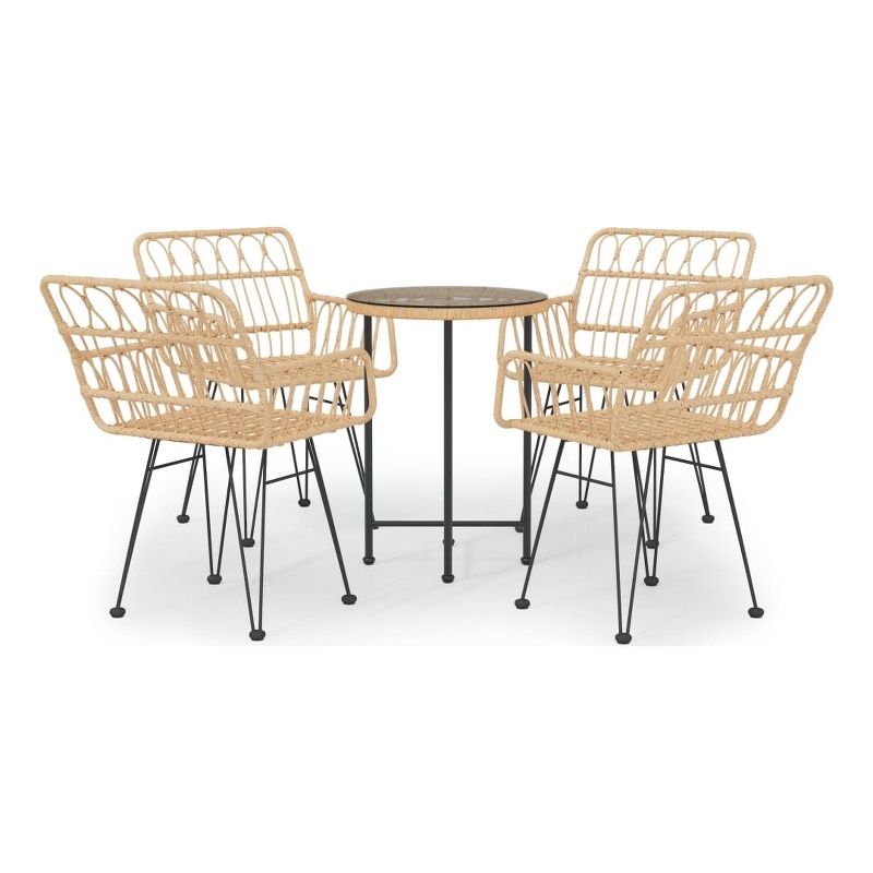 vidaXL Poly Rattan Medium Ergonomic Garden Dining Set in Black