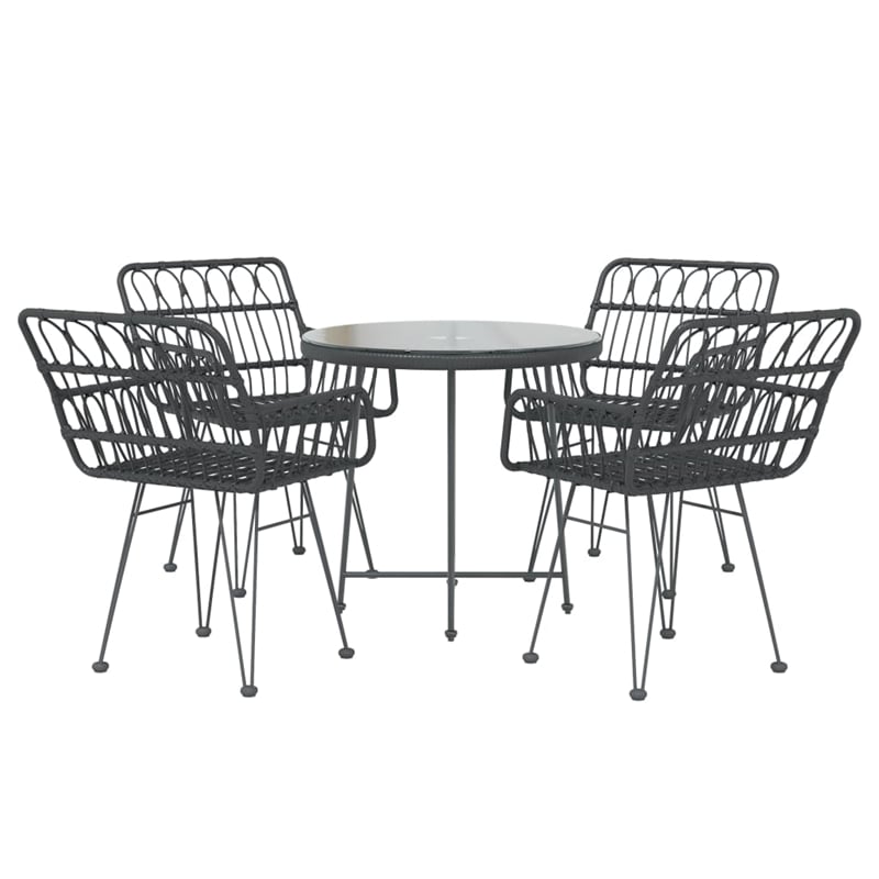 vidaXL Poly Rattan & Tempered Glass Medium Garden Dining Set in Black
