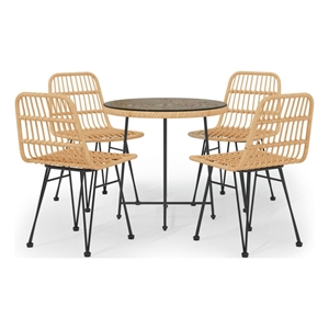 vidaXL Poly Rattan Medium Tough Garden Dining Set in Black