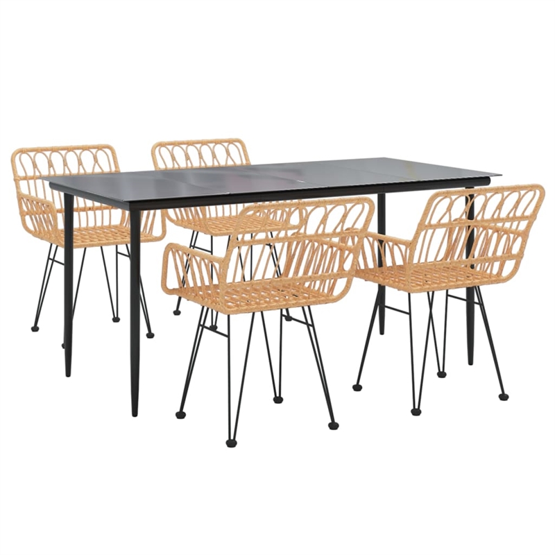 vidaXL Polyethylene Rattan & Tempered Glass Garden Dining Set in Black