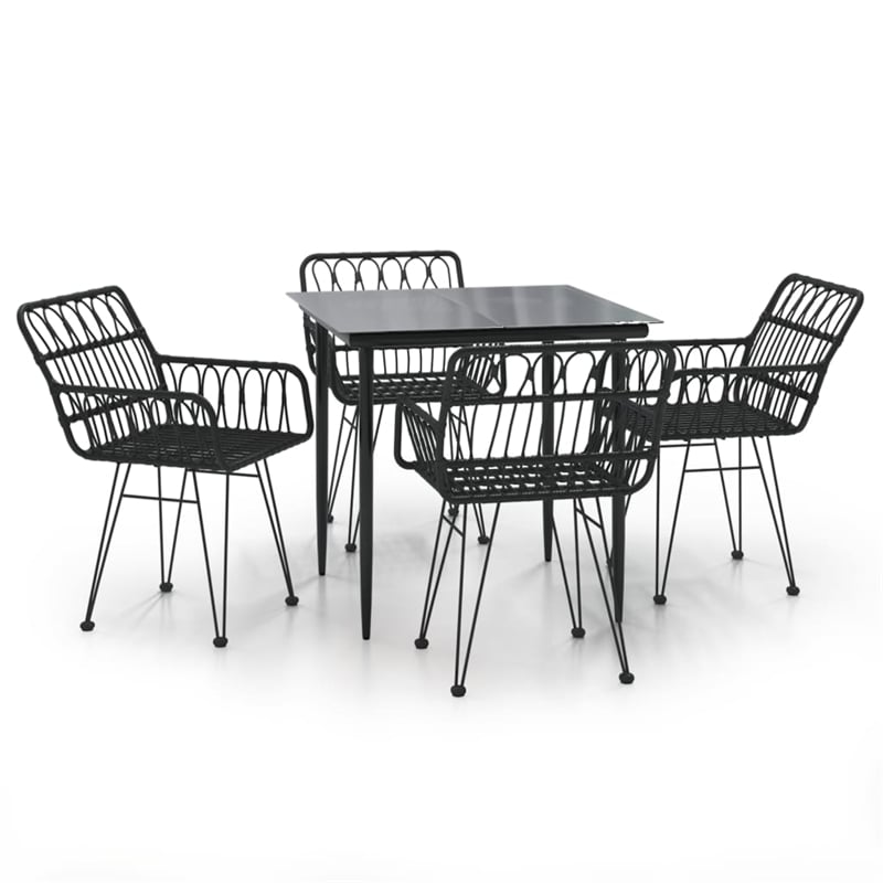 vidaXL Poly Rattan Standard Durable Garden Dining Set in Black