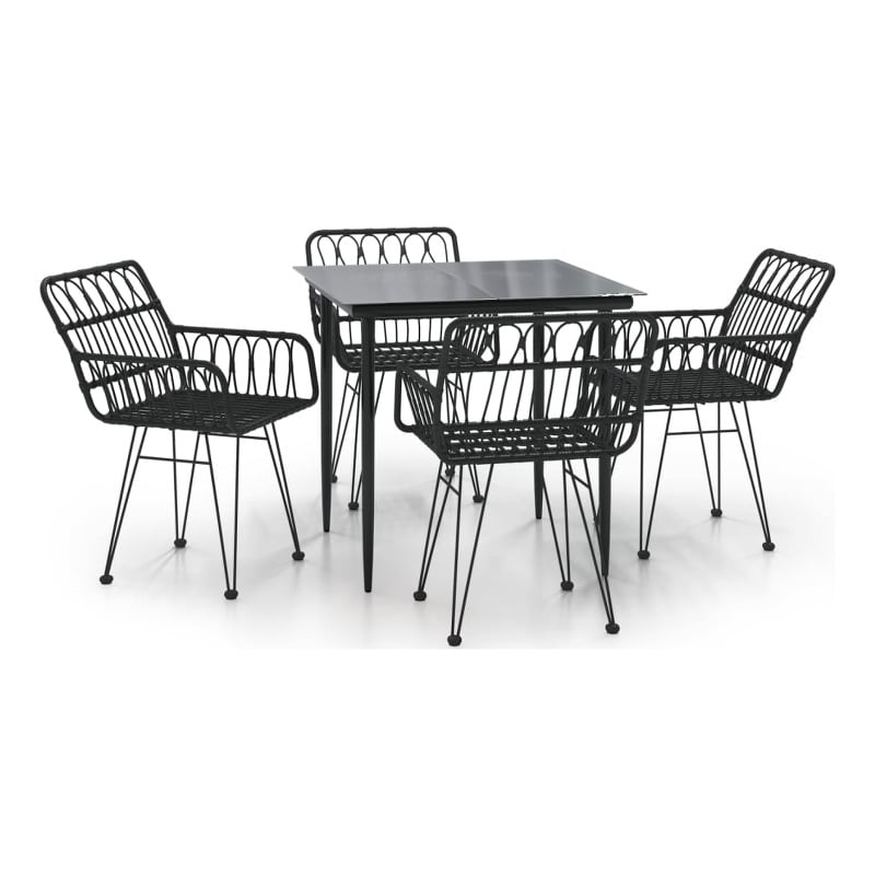vidaXL Poly Rattan Standard Durable Garden Dining Set in Black