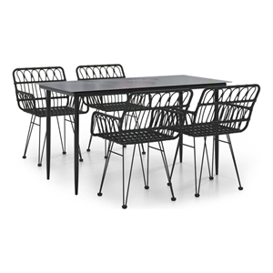 vidaXL Powder-Coated Steel Medium Durable Garden Dining Set in Black