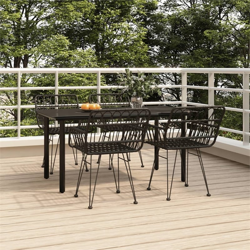 vidaXL Poly Rattan & Tempered Glass Medium Garden Dining Set in Black